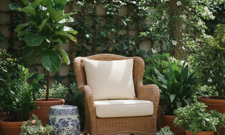 blue and white garden stool